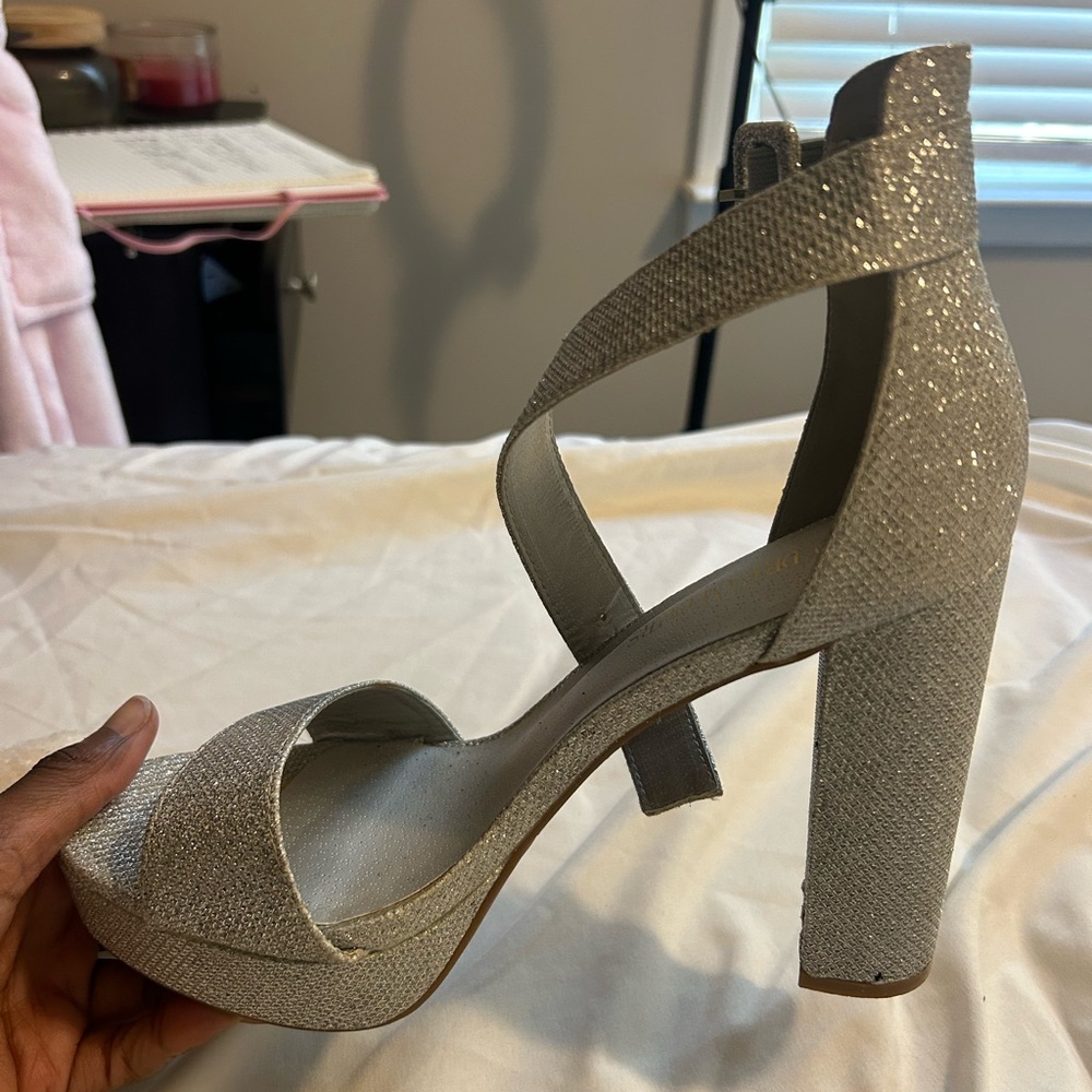 Dream Pairs Glittering Silver Block Heels